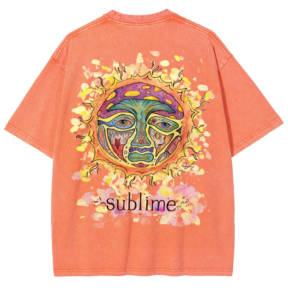 Vivid Tattoo-Style Front Saint Art Watercolor Sun Back Tee