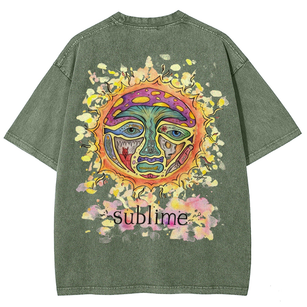 Vivid Tattoo-Style Front Saint Art Watercolor Sun Back Tee