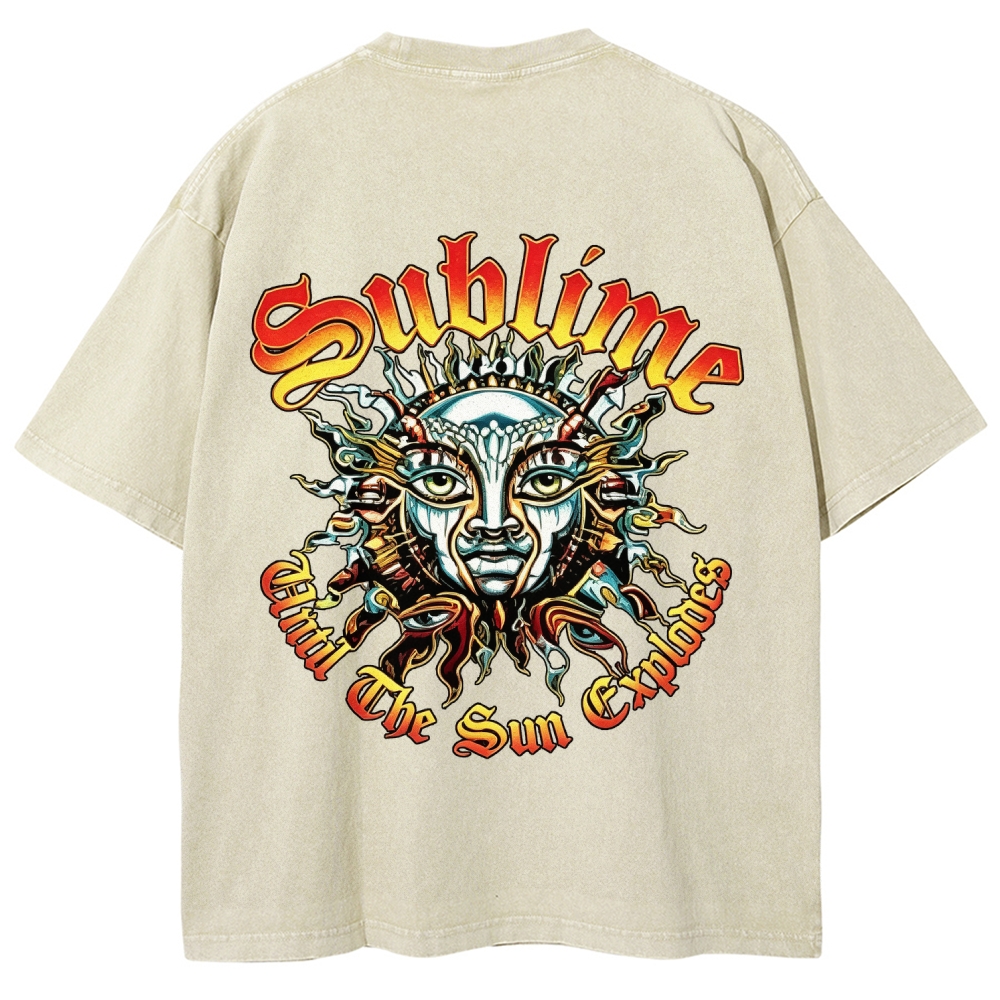Small Front Lettering Elaborate Sun Back Print Tee