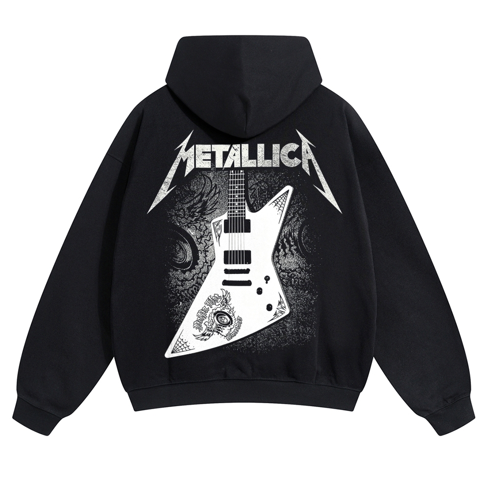 White Explorer Guitar Distressed Hoodie