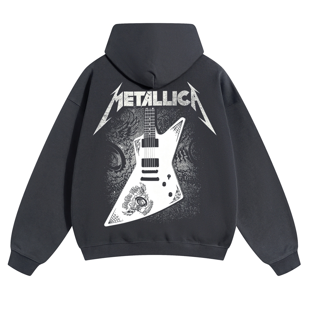 White Explorer Guitar Distressed Hoodie