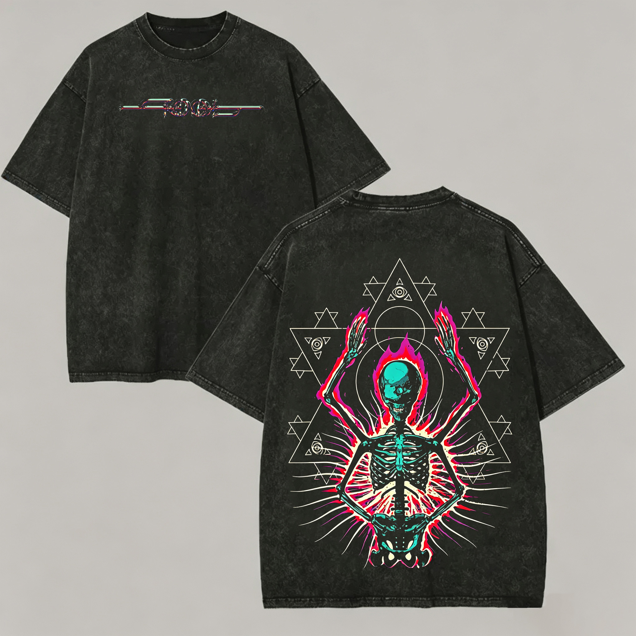 Tool Skeleton Acid Wash Double Sided T-Shirt