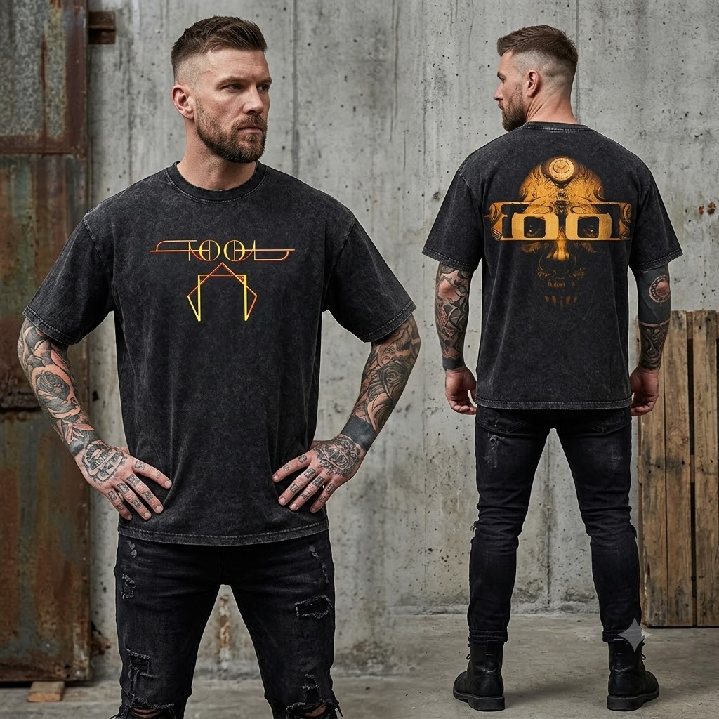 Washed Black "Golden Occult Skull" Oversized Rock Tee