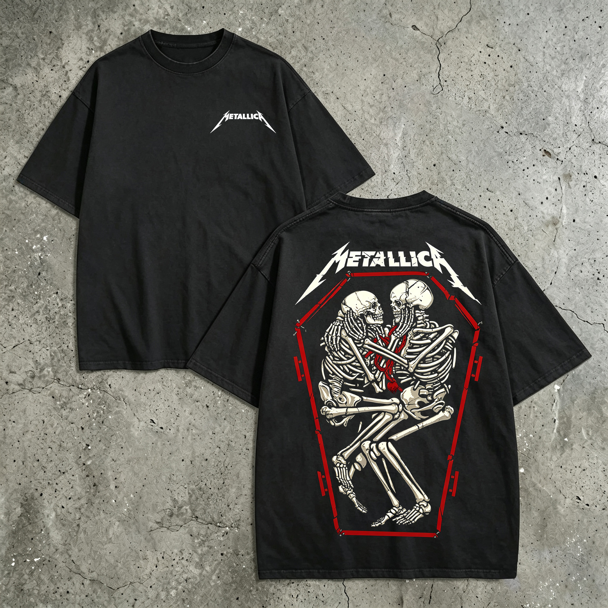 Coffin Skeleton Couple Graphic Band Tee