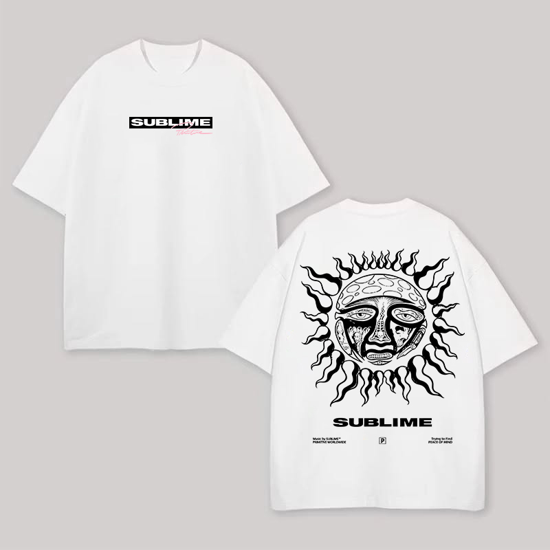 Small Chest Logo Sketch Sun Oversized White Tee
