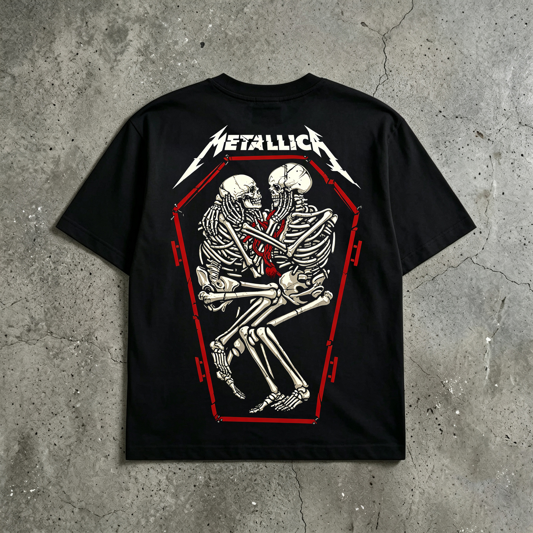 Coffin Skeleton Couple Graphic Band Tee