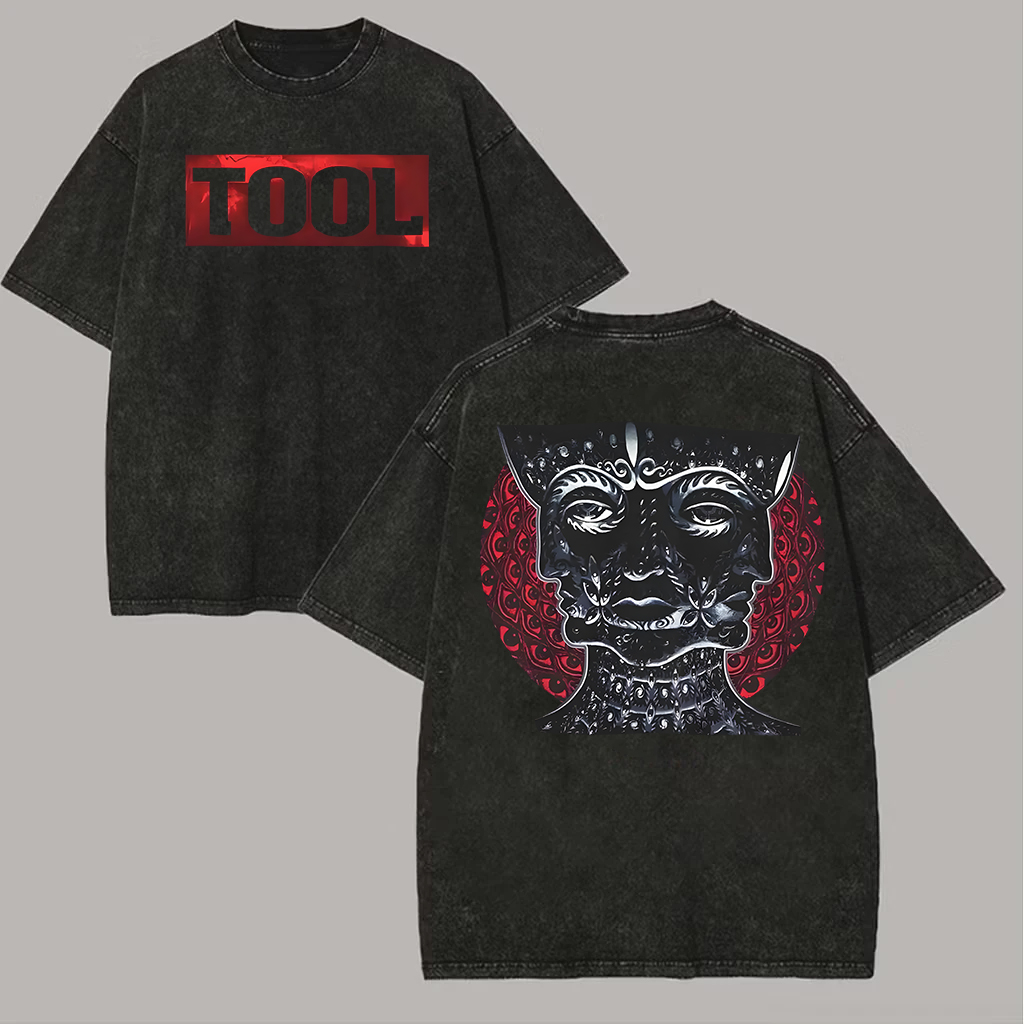 Red Mandala Tribal Face Tool Double Sided Washed Tee