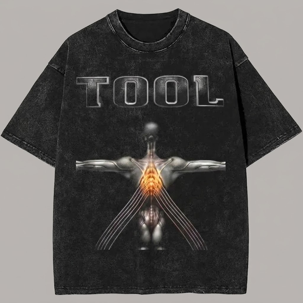 Metallic Human Spine Psychedelic Acid Wash Short Sleeve