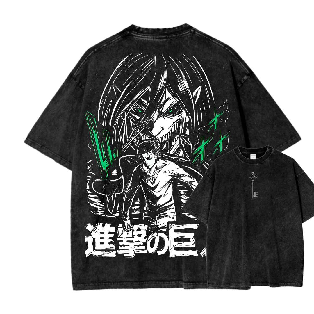 Shingeki No Kyojin Founding Titan Eren Oversized Vintage Washed Tee