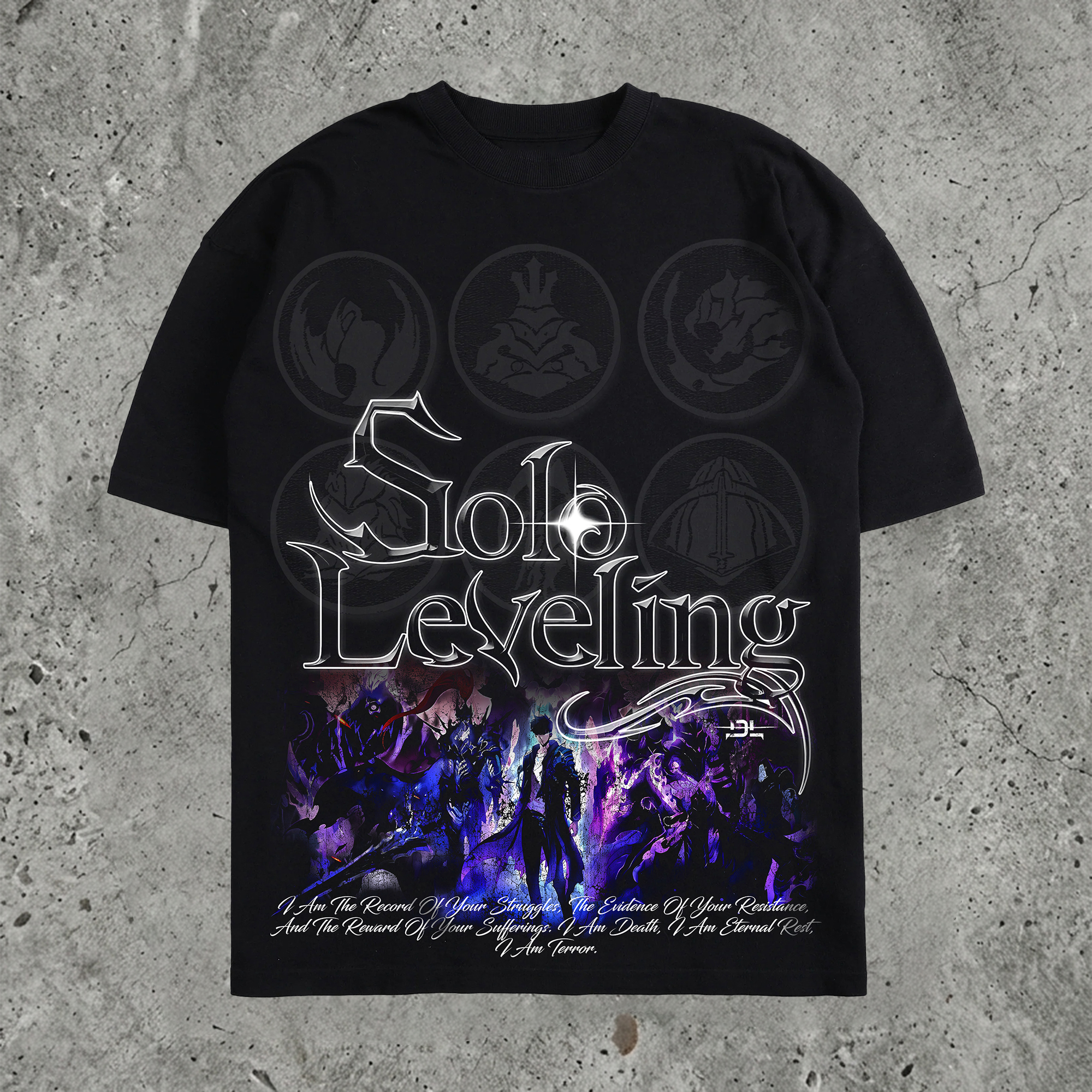 Shadow Hunter Dark Anime Graphic Pure Cotton Washed Oversized Tee