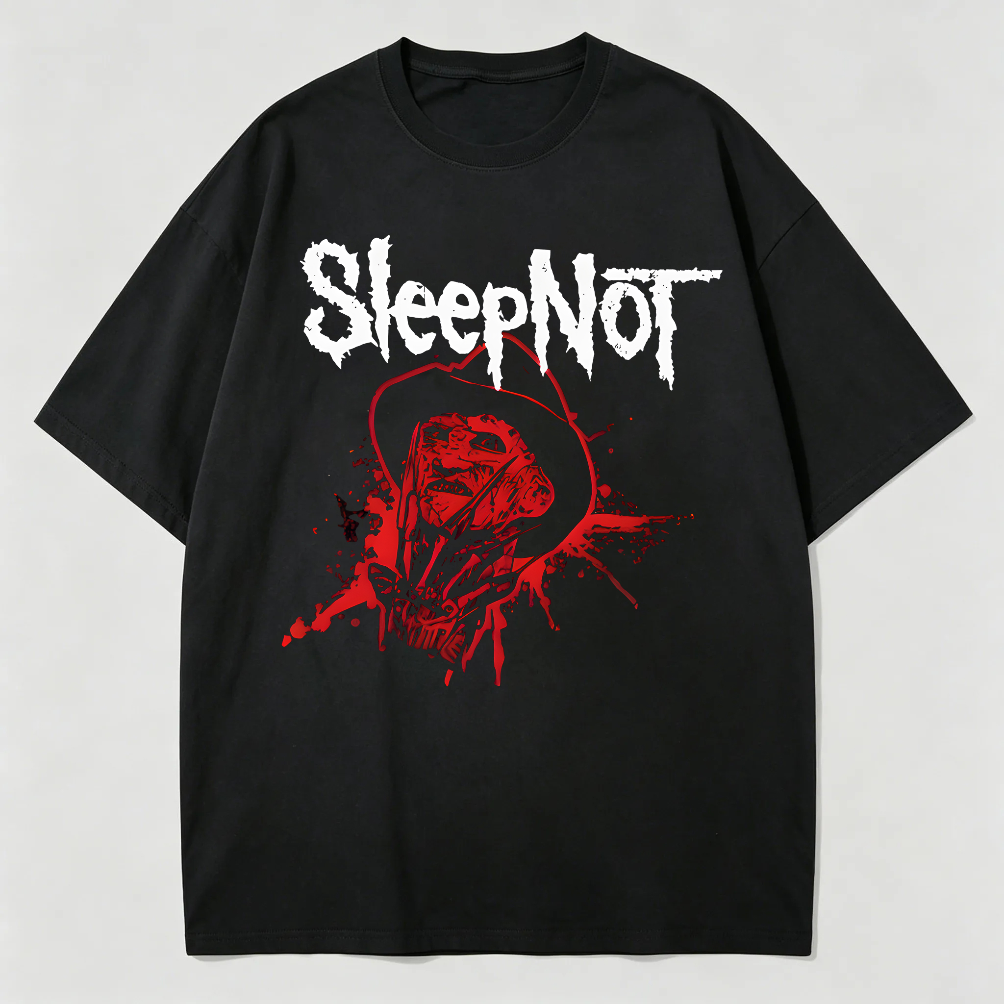 Blood Splash Mask Horror Oversized Black Metal T-Shirt