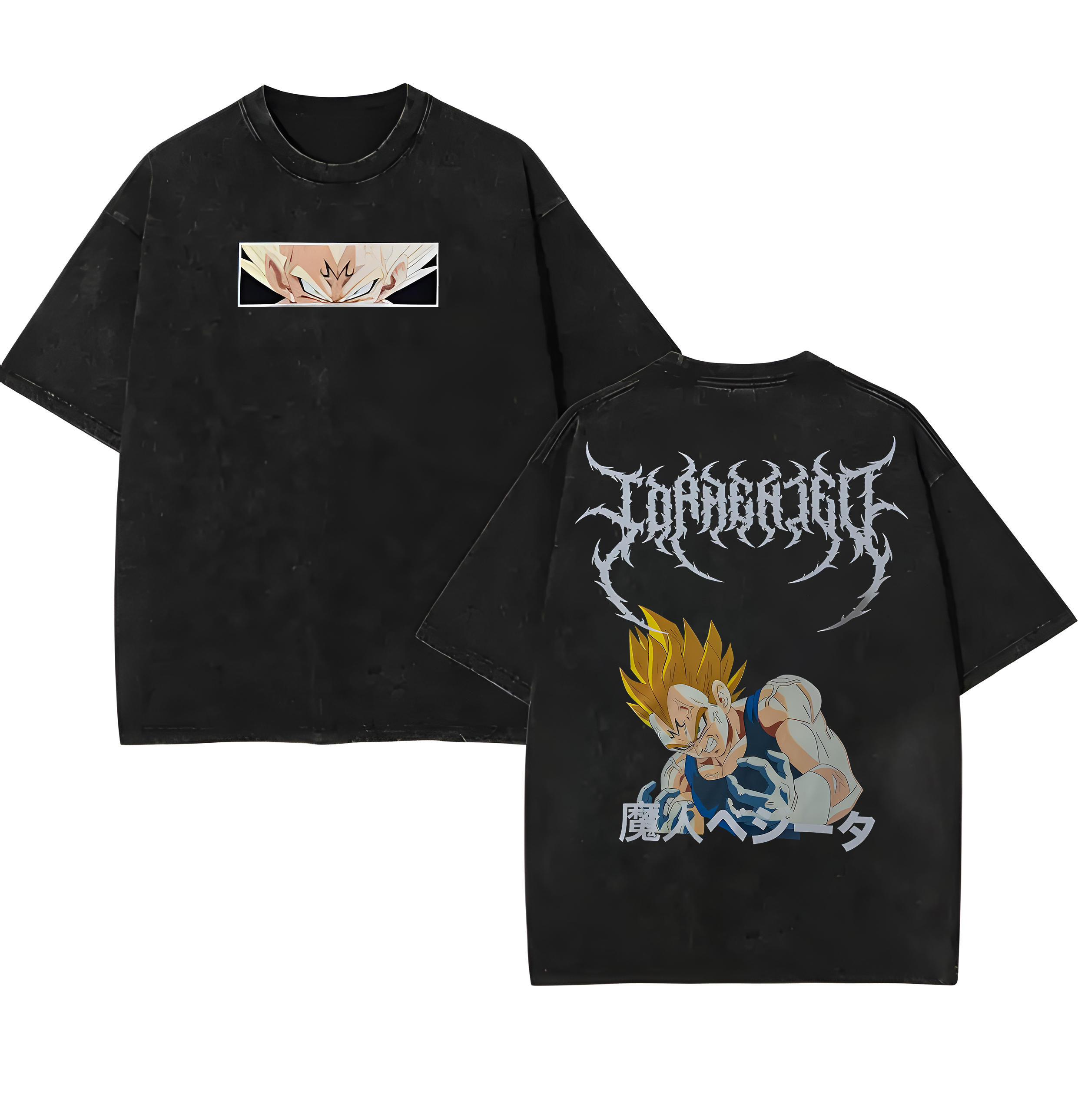 Dragon Ball Majin Vegeta Gothic Text Washed Oversized Tee