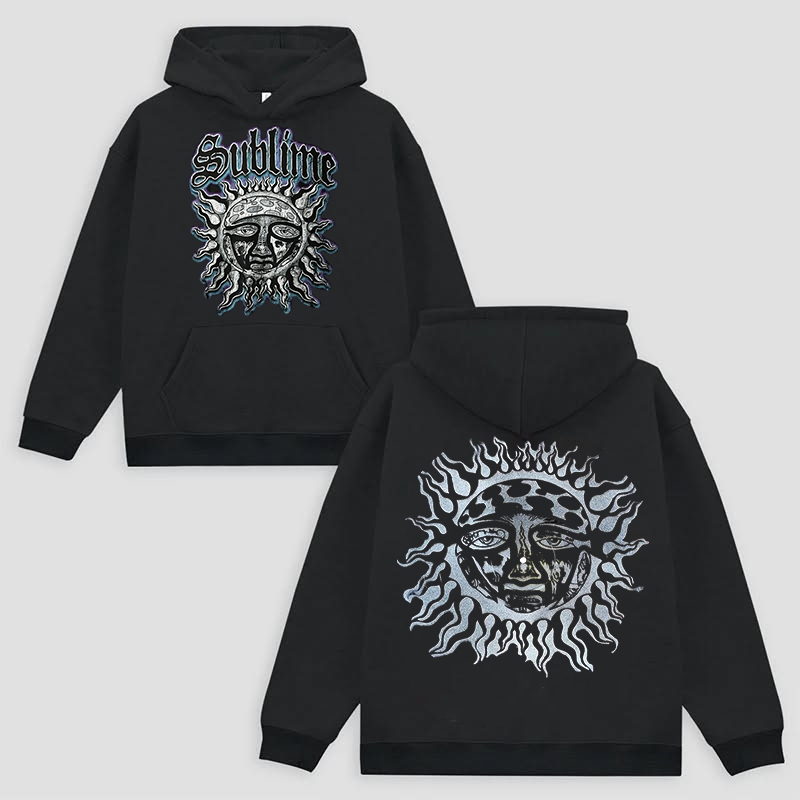 Gothic Front Sun Logo Shiny Sun Pattern Back Hoodie