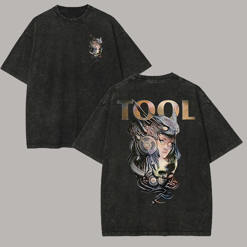 Steampunk Wolf Lady Skull Oversized Metal Tee