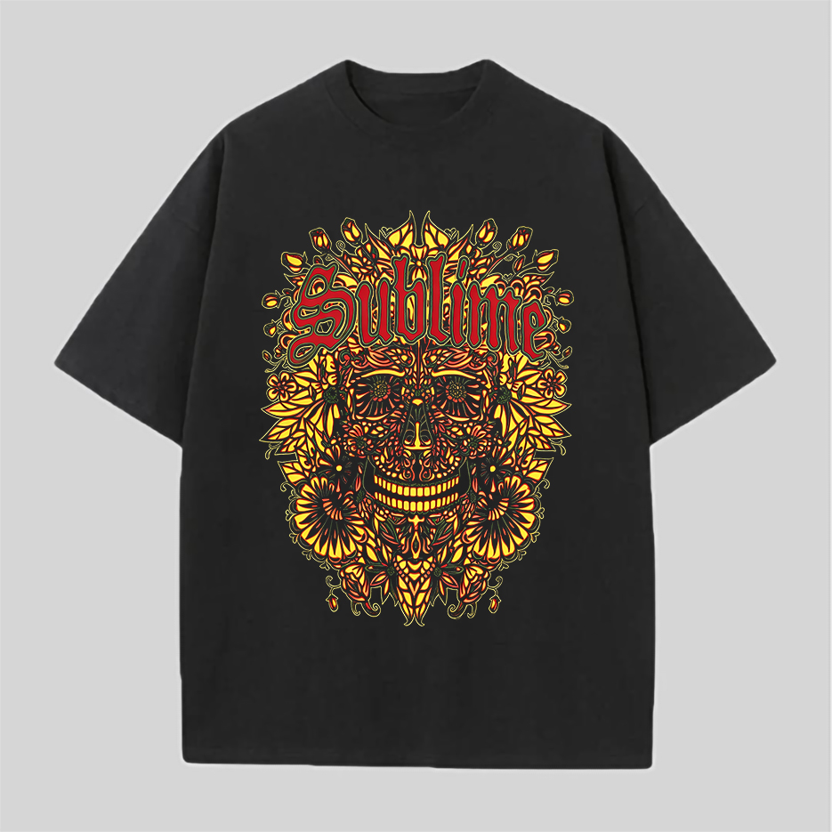 Sublime Floral Sugar Skull Vintage Black Tee