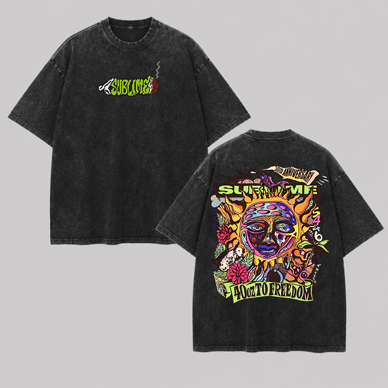 Front Graffiti Logo Tropical Sun Oversized Washed T-Shirt