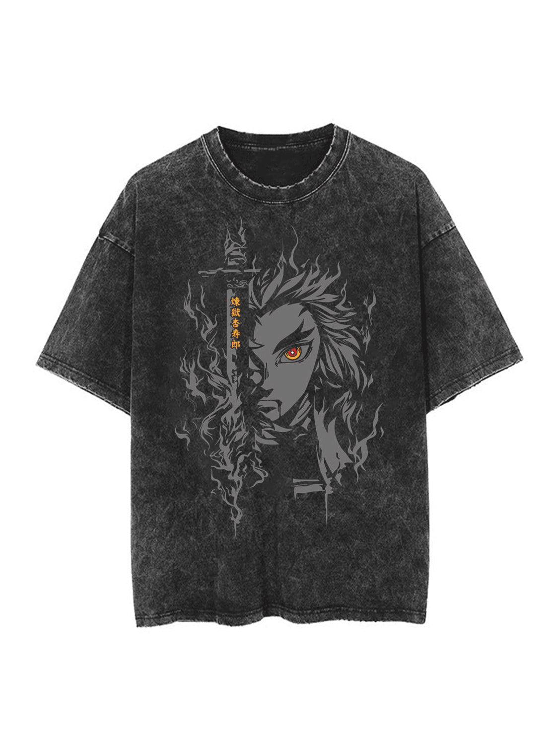 Rengoku Kyojuro Acid Wash Oversized Streetwear T-Shirt