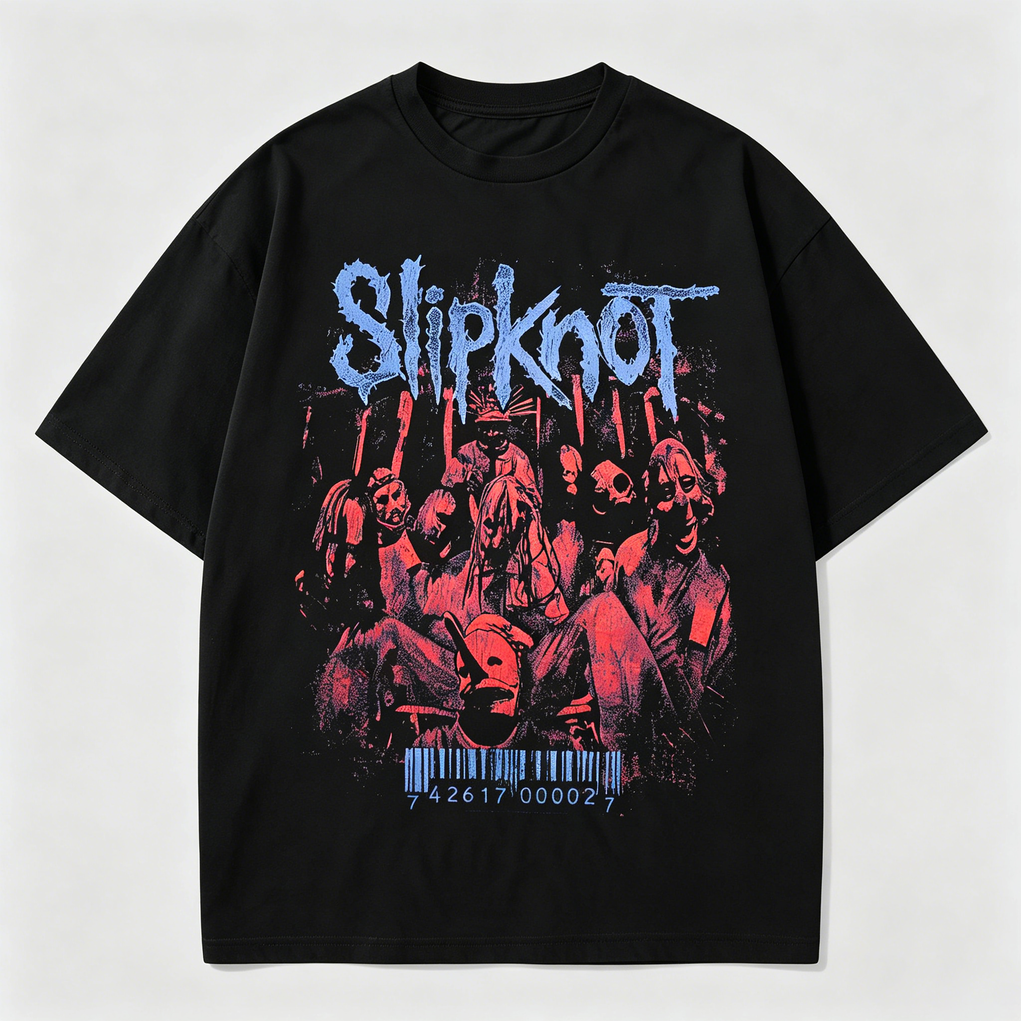 Group Horror Mask Barcode Oversized Nu Metal Black Tee