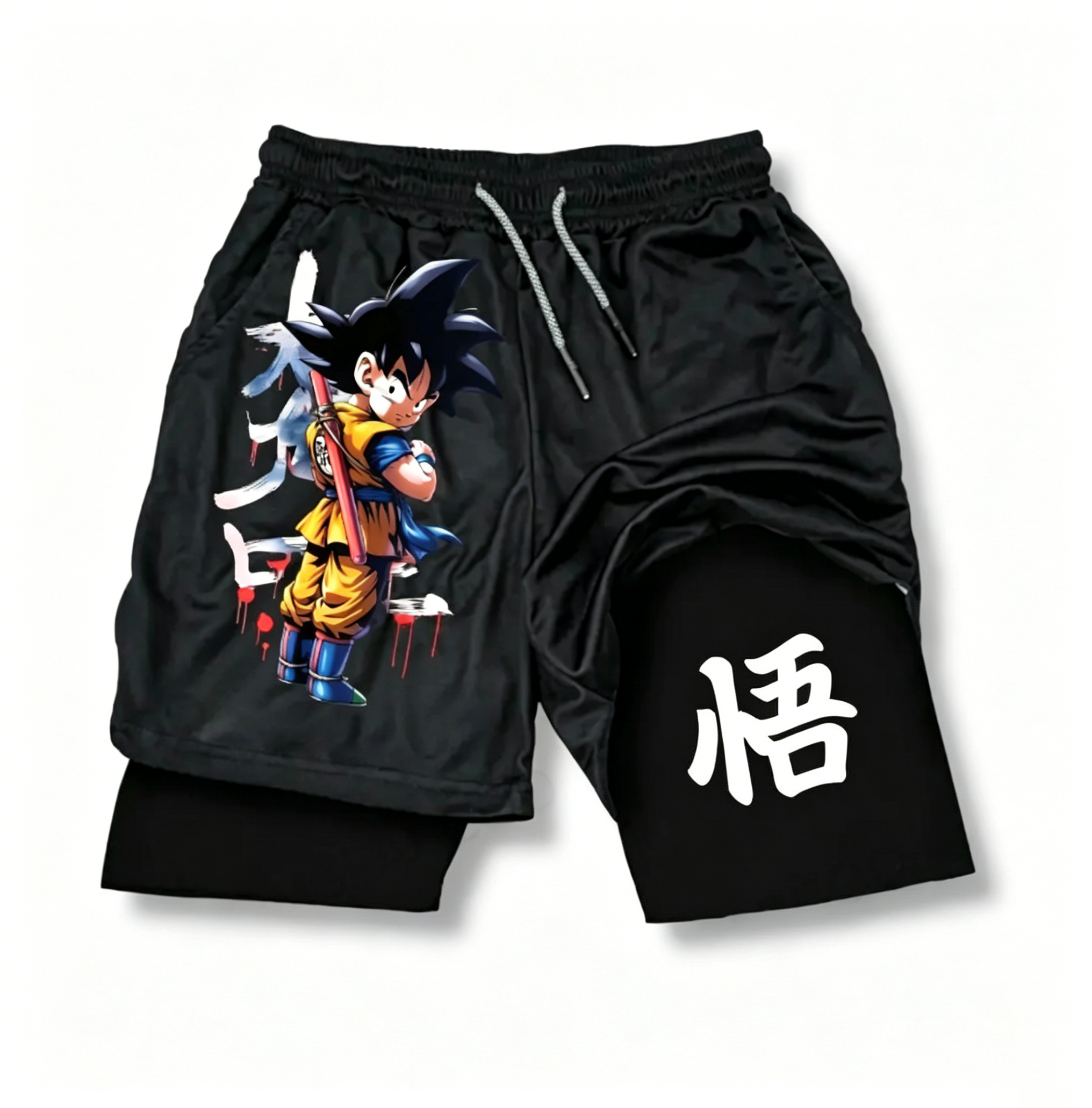 Men's Fitness Anime Print Double-Layer Shorts