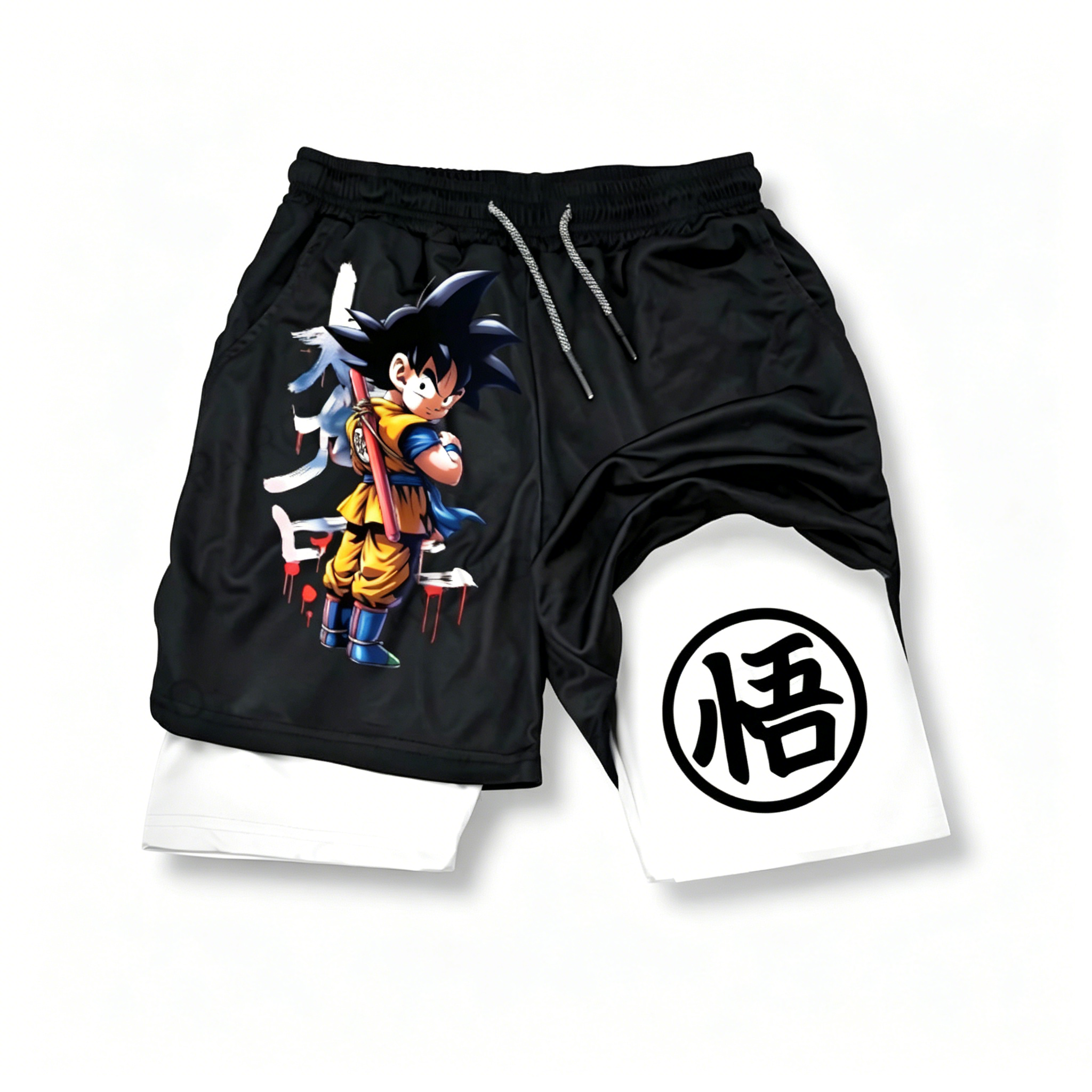 Men's Fitness Anime Print Double-Layer Shorts
