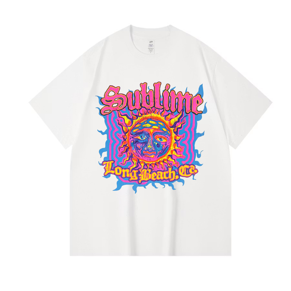  Vibrant Neon Wave Sun Oversized Casual T-Shirt