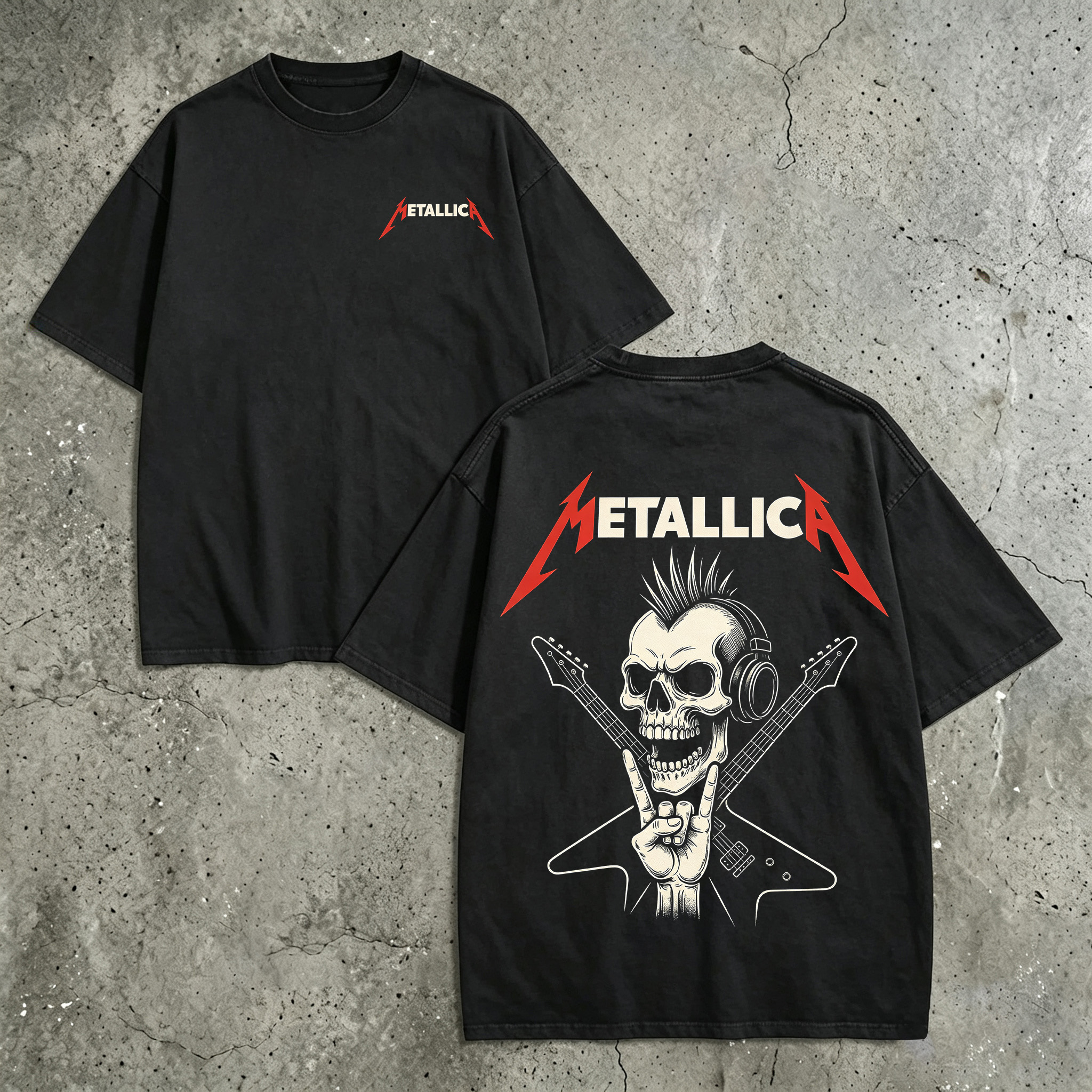 Metallica Mohawk Skull Guitar Vintage Tee