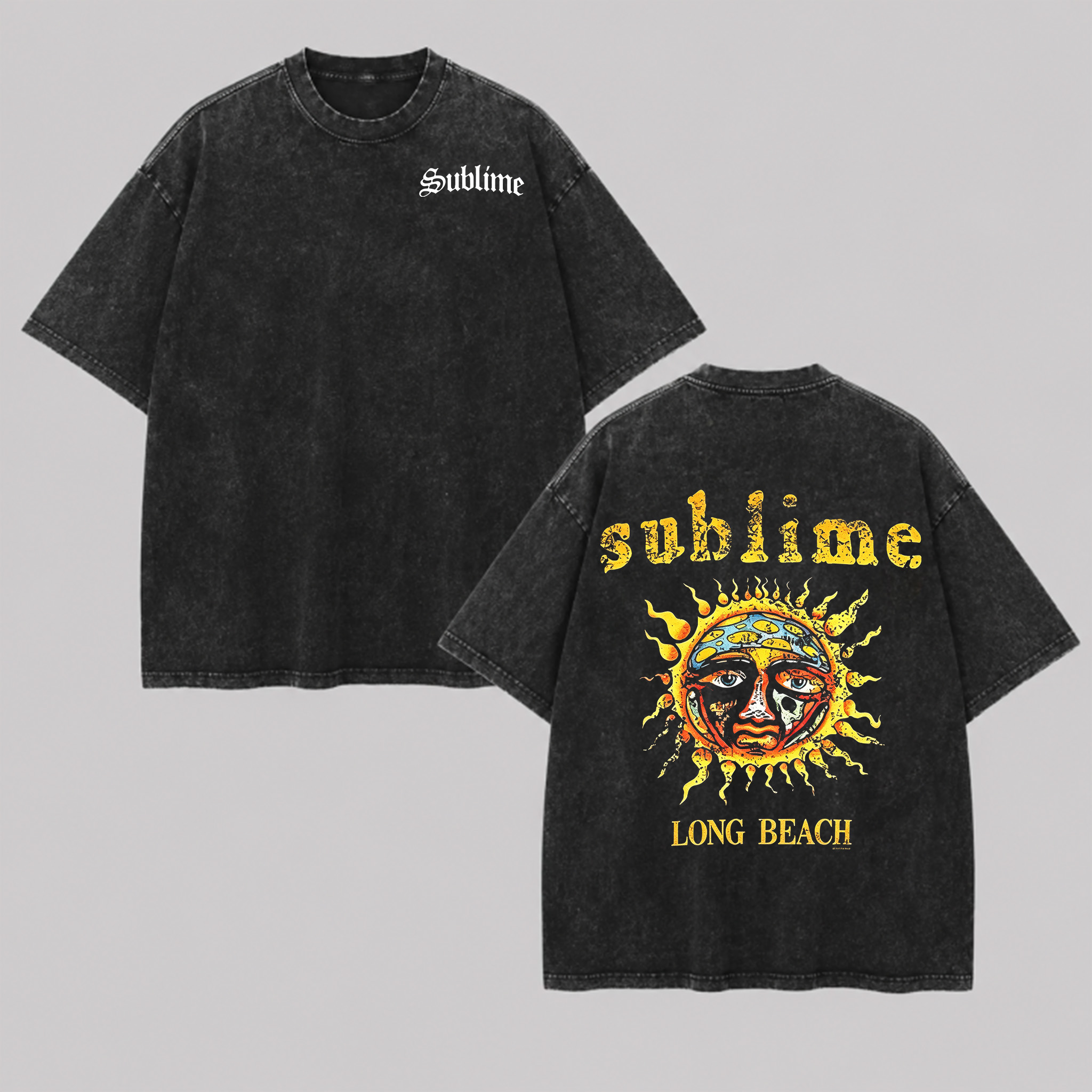Subtle Front Logo Large Sun Back Print Washed Tee