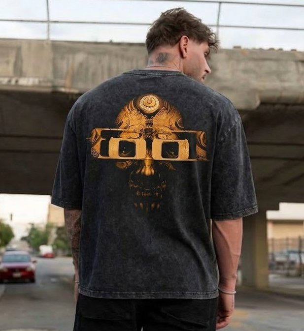 Washed Black "Golden Occult Skull" Oversized Rock Tee