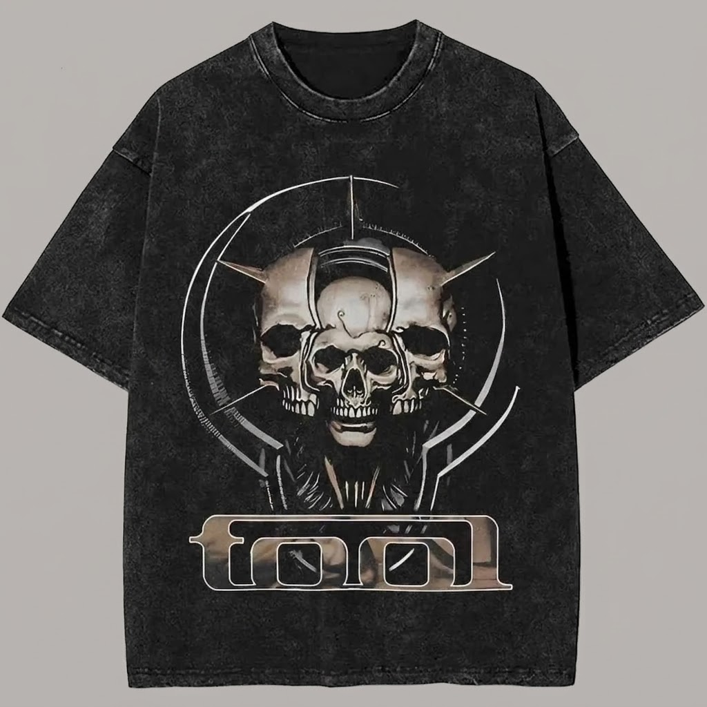 Triple Gothic Skull Dark Metal Acid Washed Oversized Tee