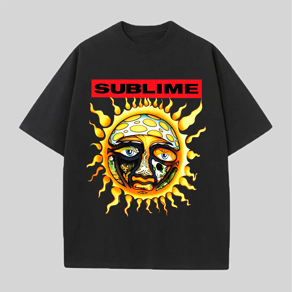 Bold Red Box Logo Sun Graphic Oversized Reggae Tee