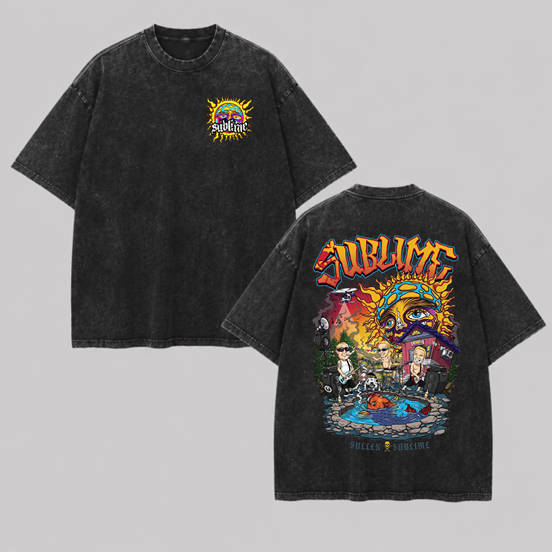 Chest Mini Sun Logo Gig Art Oversized Vintage T-Shirt