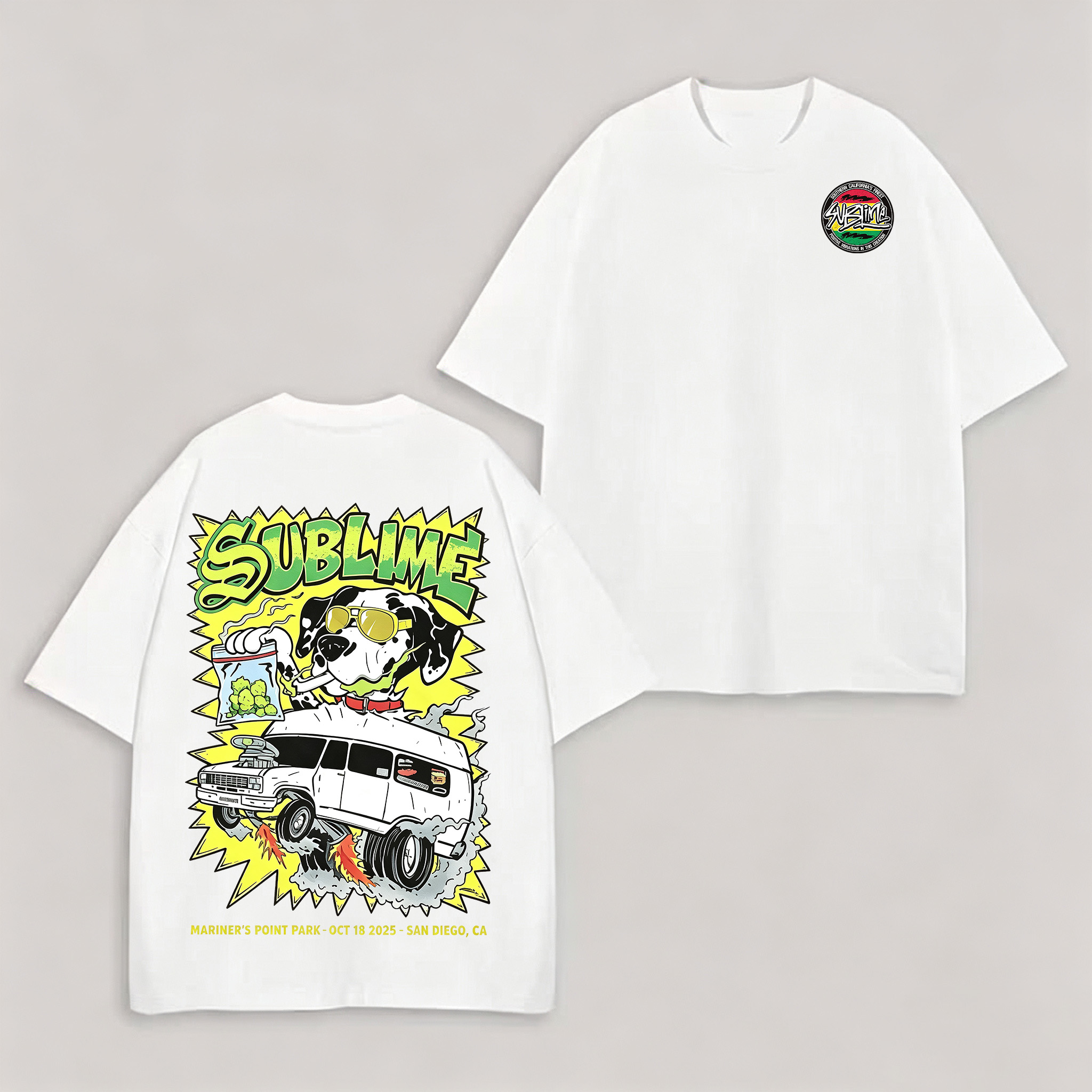 Sublime Dalmatian Slogan Double-Sided White Tee