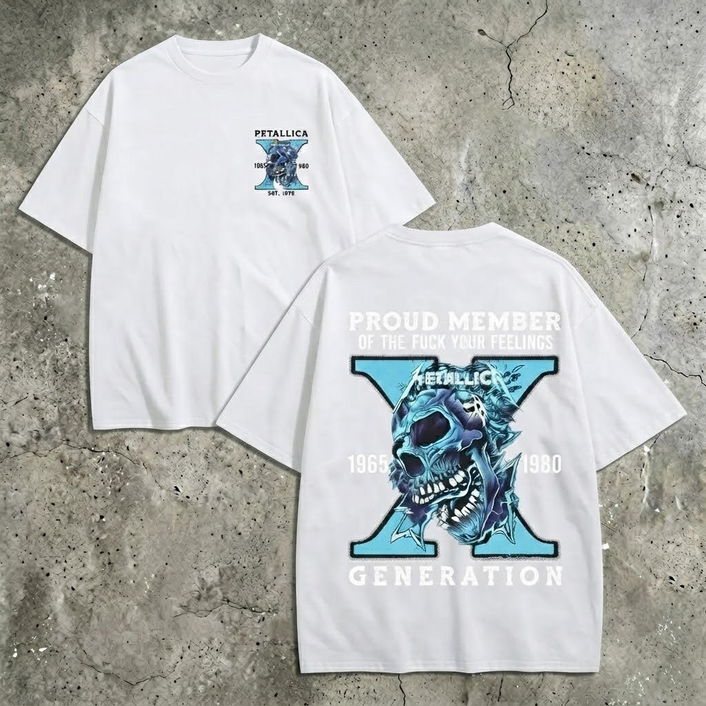 Metallica Blue Skull X Logo Double Sided Vintage Tee