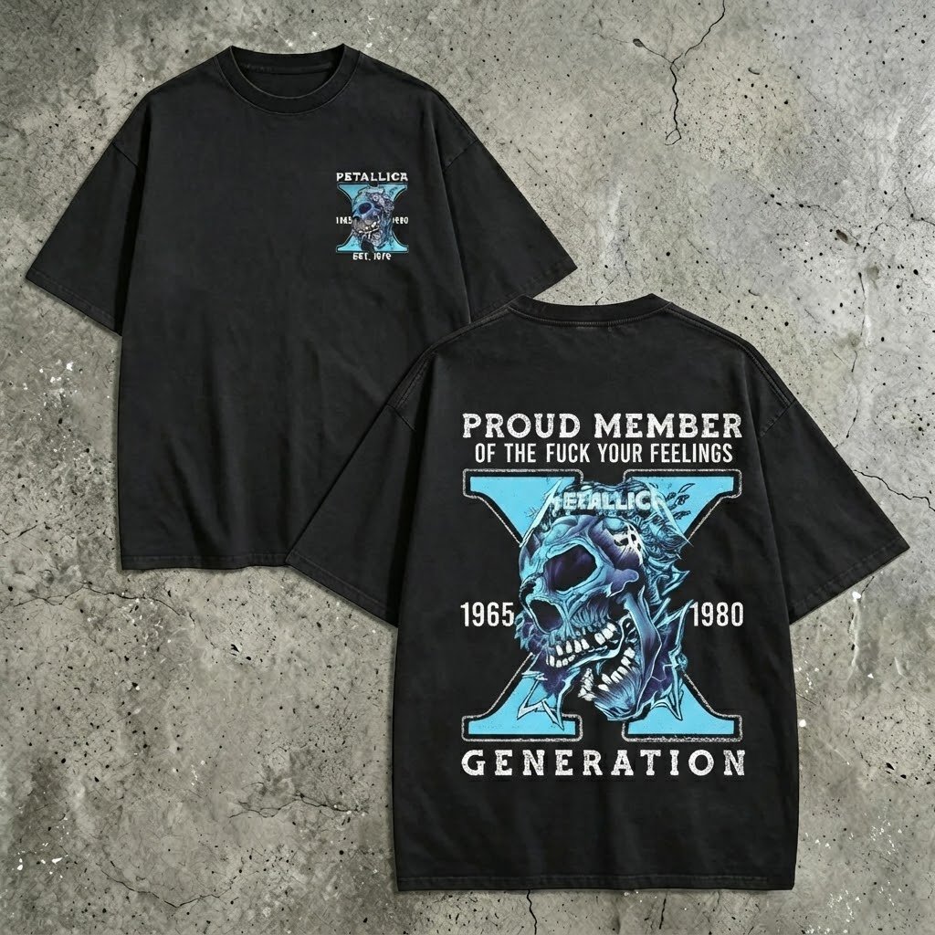 Metallica Blue Skull X Logo Double Sided Vintage Tee