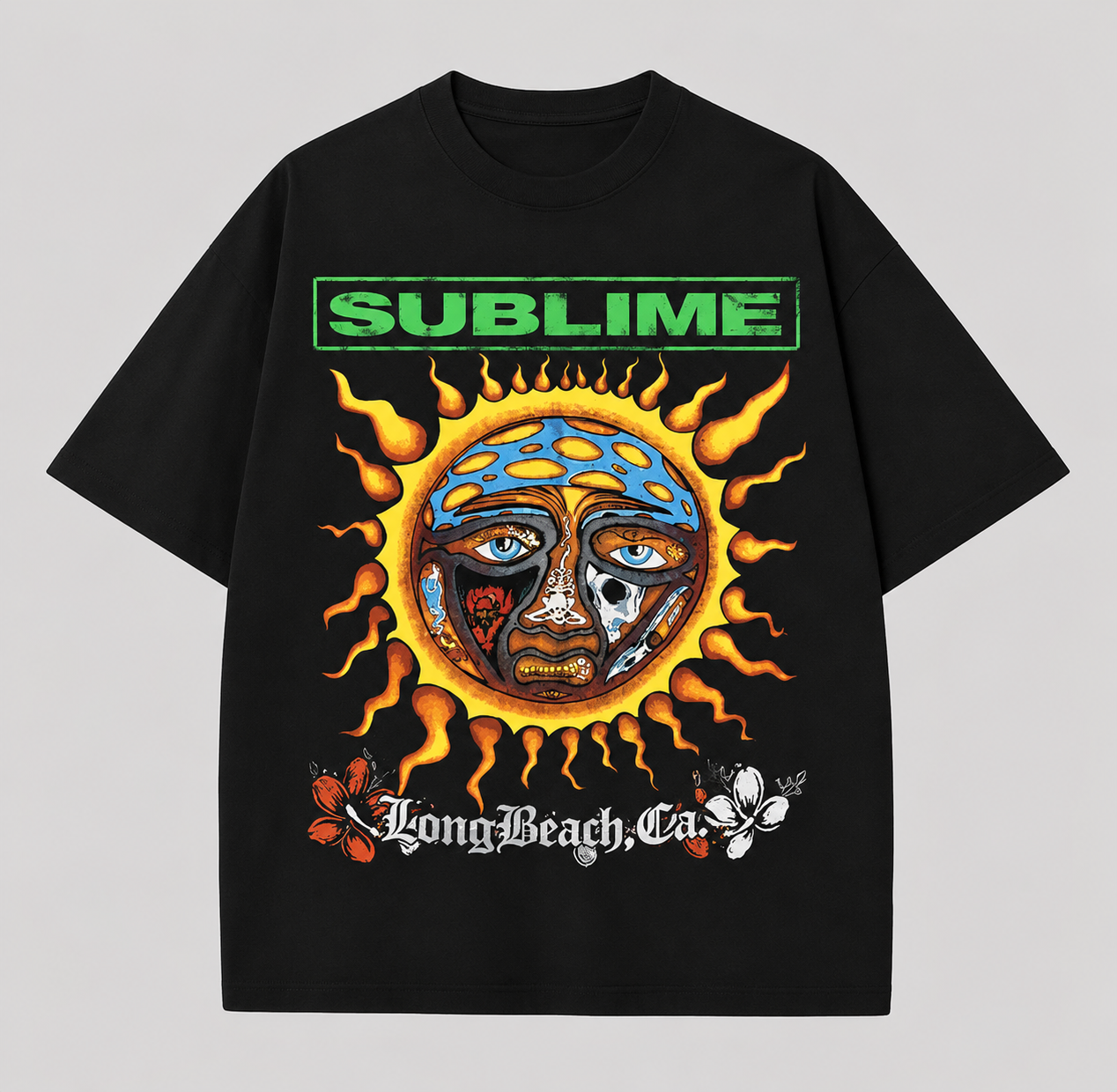 Green Logo Tropical Flower Sun Oversized Reggae Tee