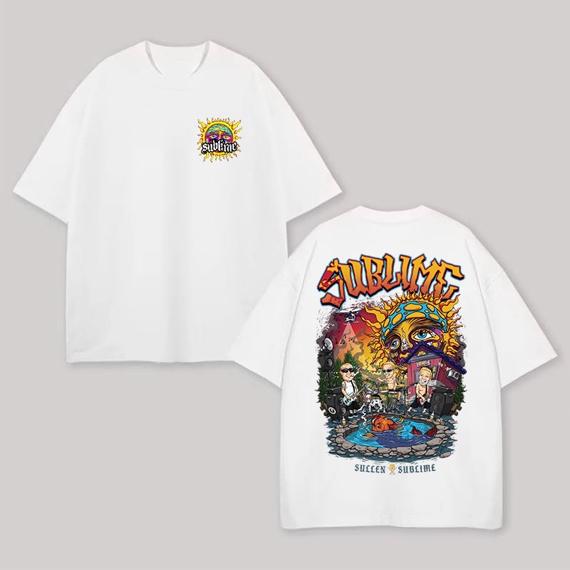 Chest Mini Sun Logo Cartoon Back Art Oversized Tee