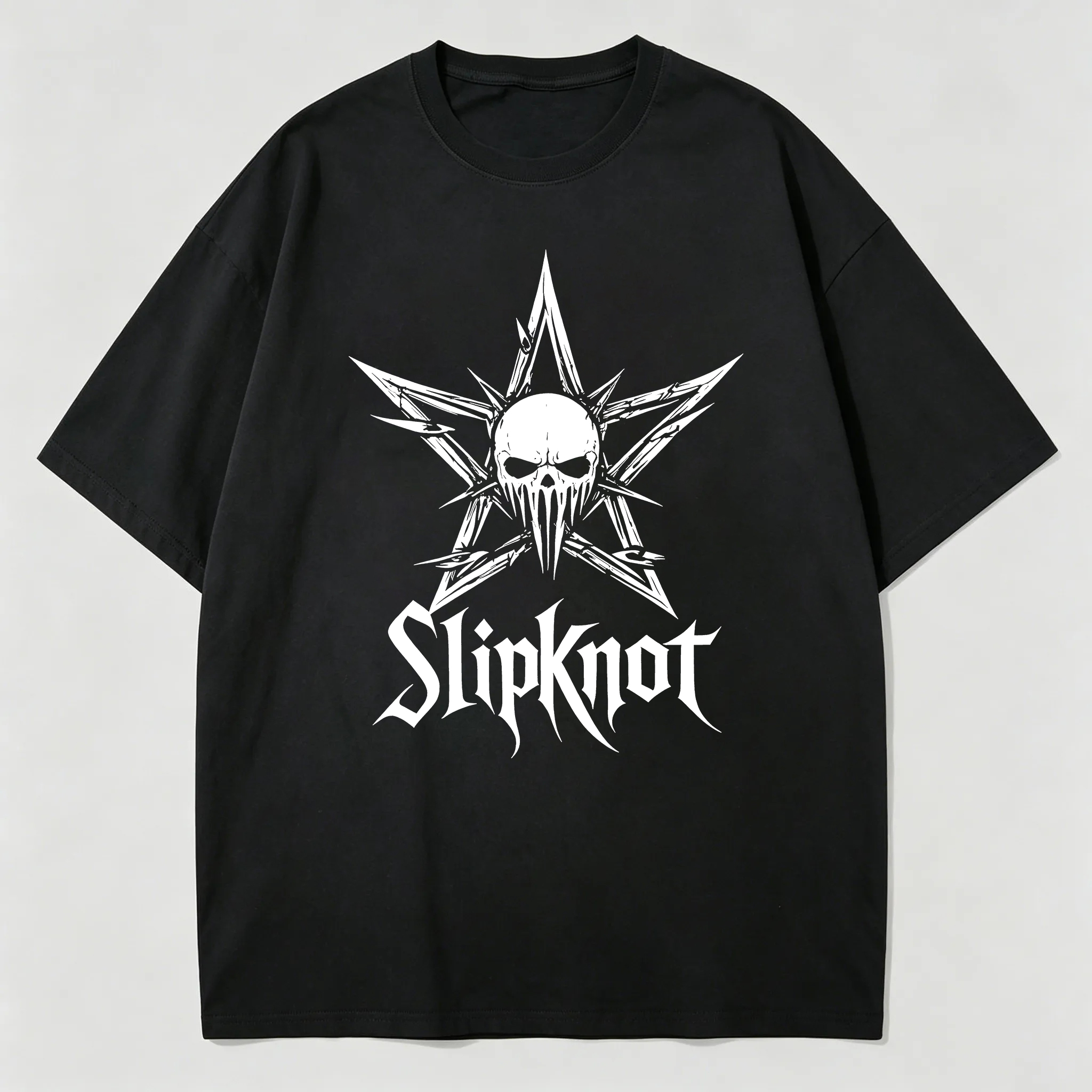 Horror Skull Pentagram Oversized Black Metal T-Shirt