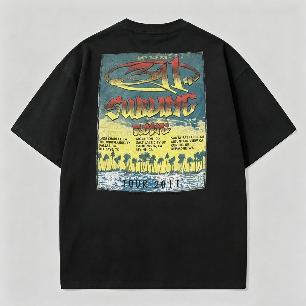 Green Logo Tropical Flower Sun Oversized Reggae Tee