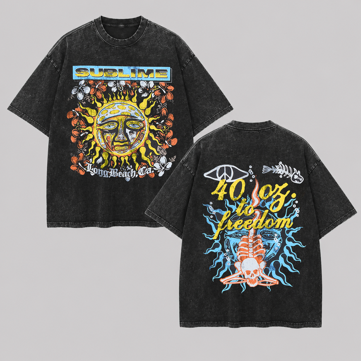Vintage Washed Sublime "40oz to Freedom" Oversized Streetwear Graphic Tee