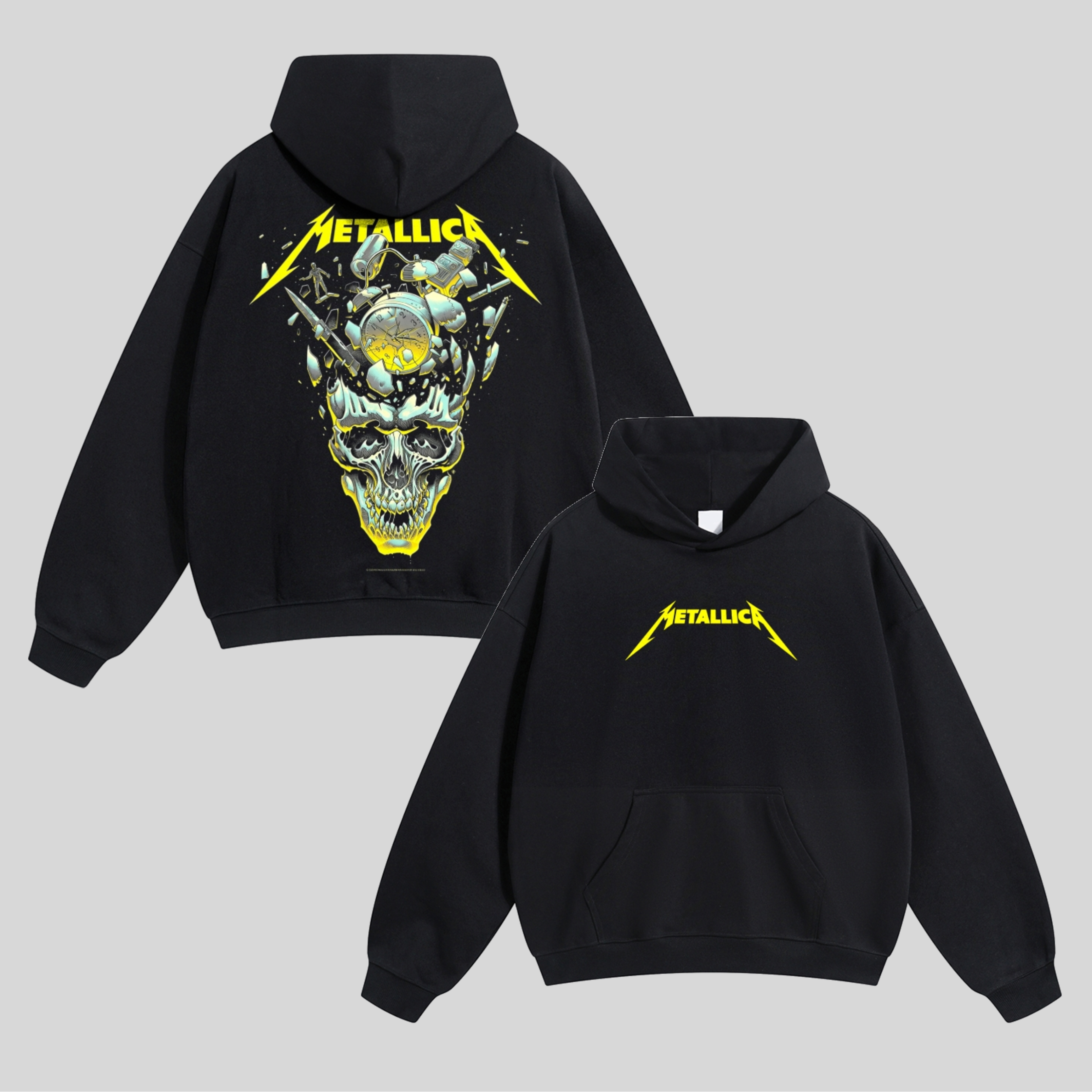 Broken Clock Neon Skull Graphic Hoodie