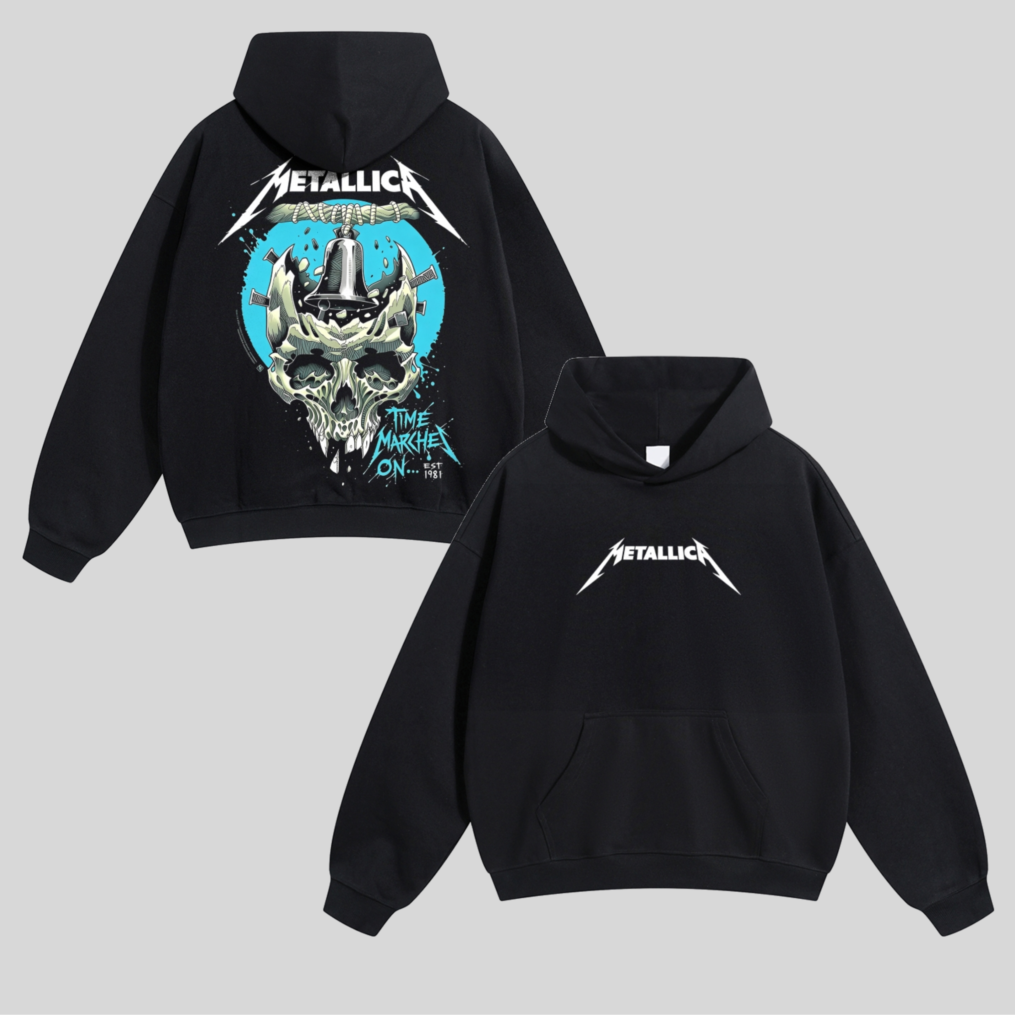 Bell Skull Teal Circular Print Hoodie