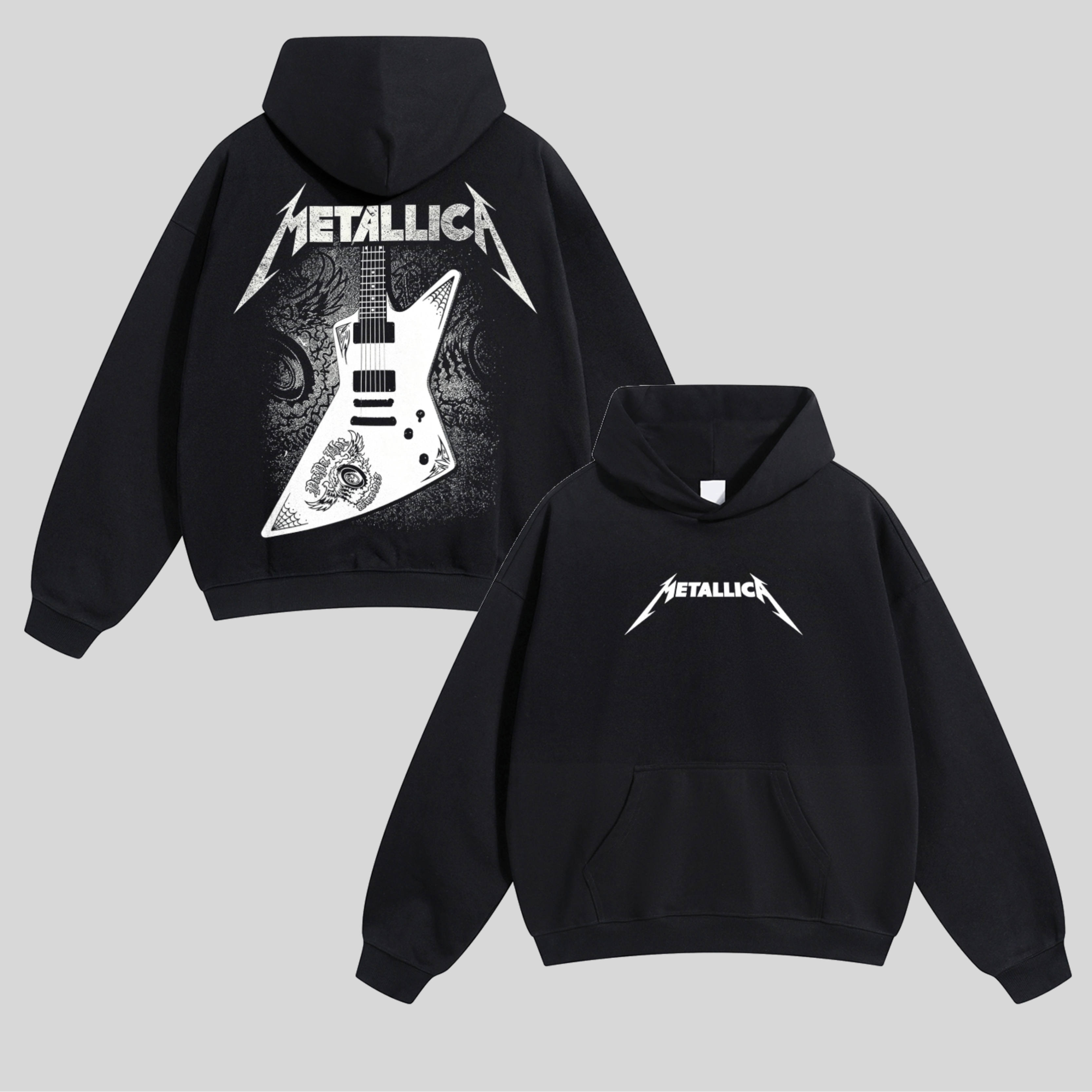 White Explorer Guitar Distressed Hoodie