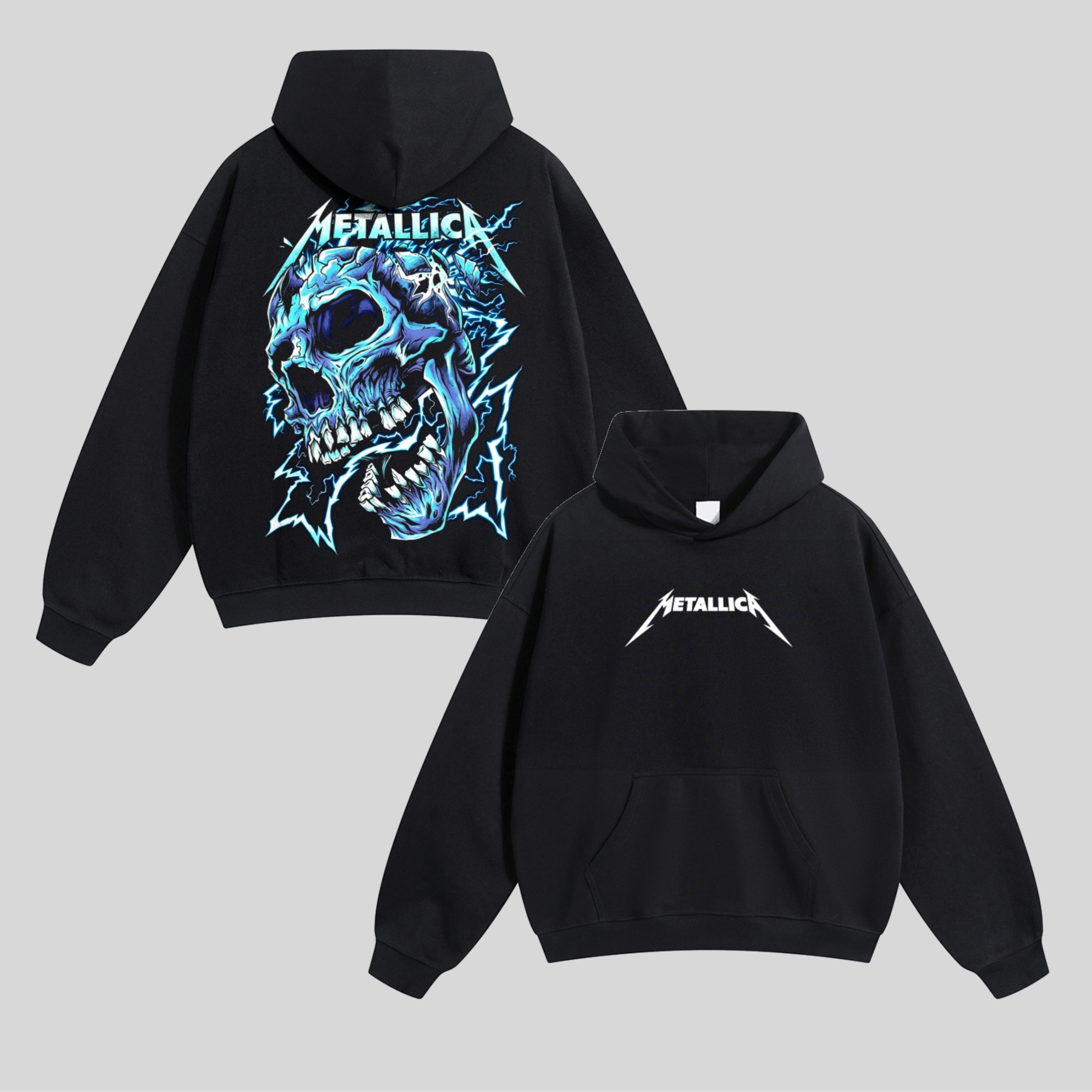 Blue Lightning Skull Horror Hoodie