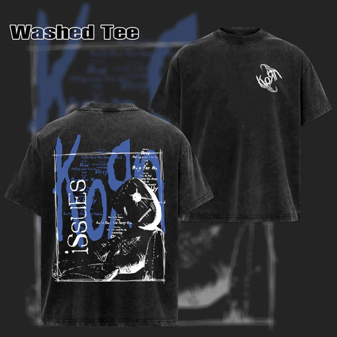 Korn Issues Blue Sketch Art Double Sided Washed Tee