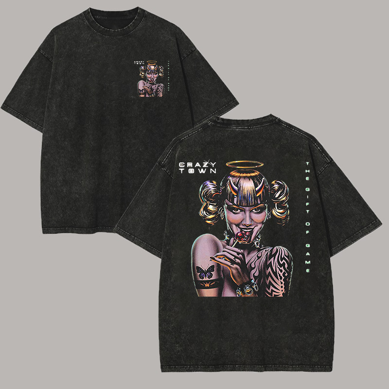 Halo Horned Tattoo Girl Oversized Nu Metal Tee