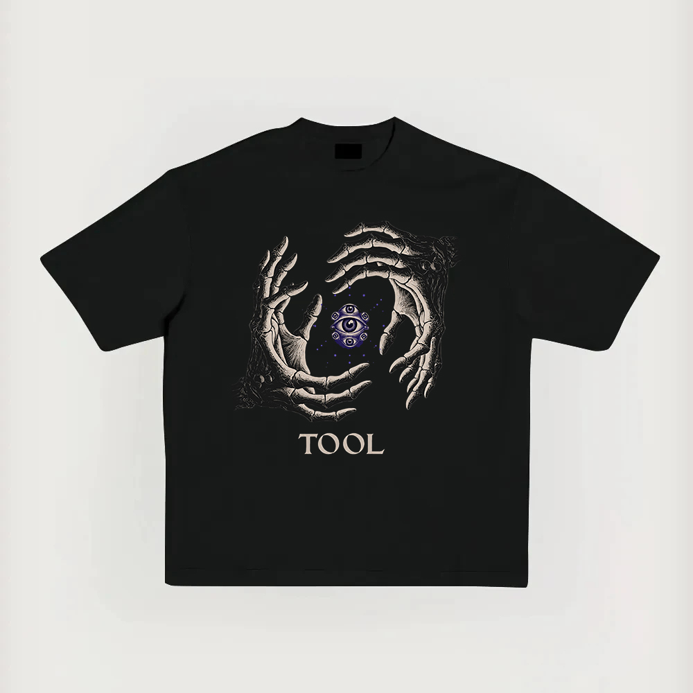  Skeleton Hands All-Seeing Eye Tool Black Tee