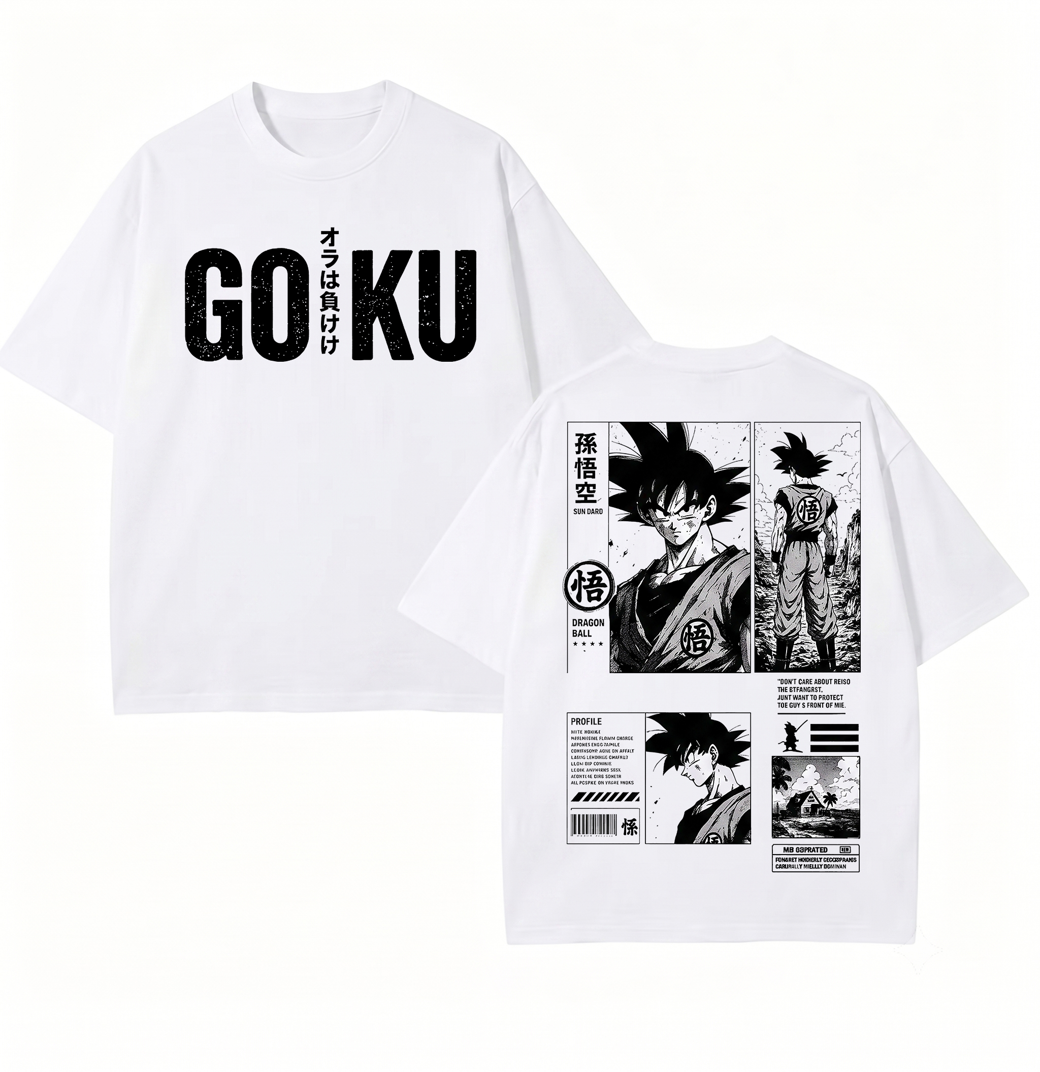 Dragon Ball Goku Japanese Text Manga Panel White Tee