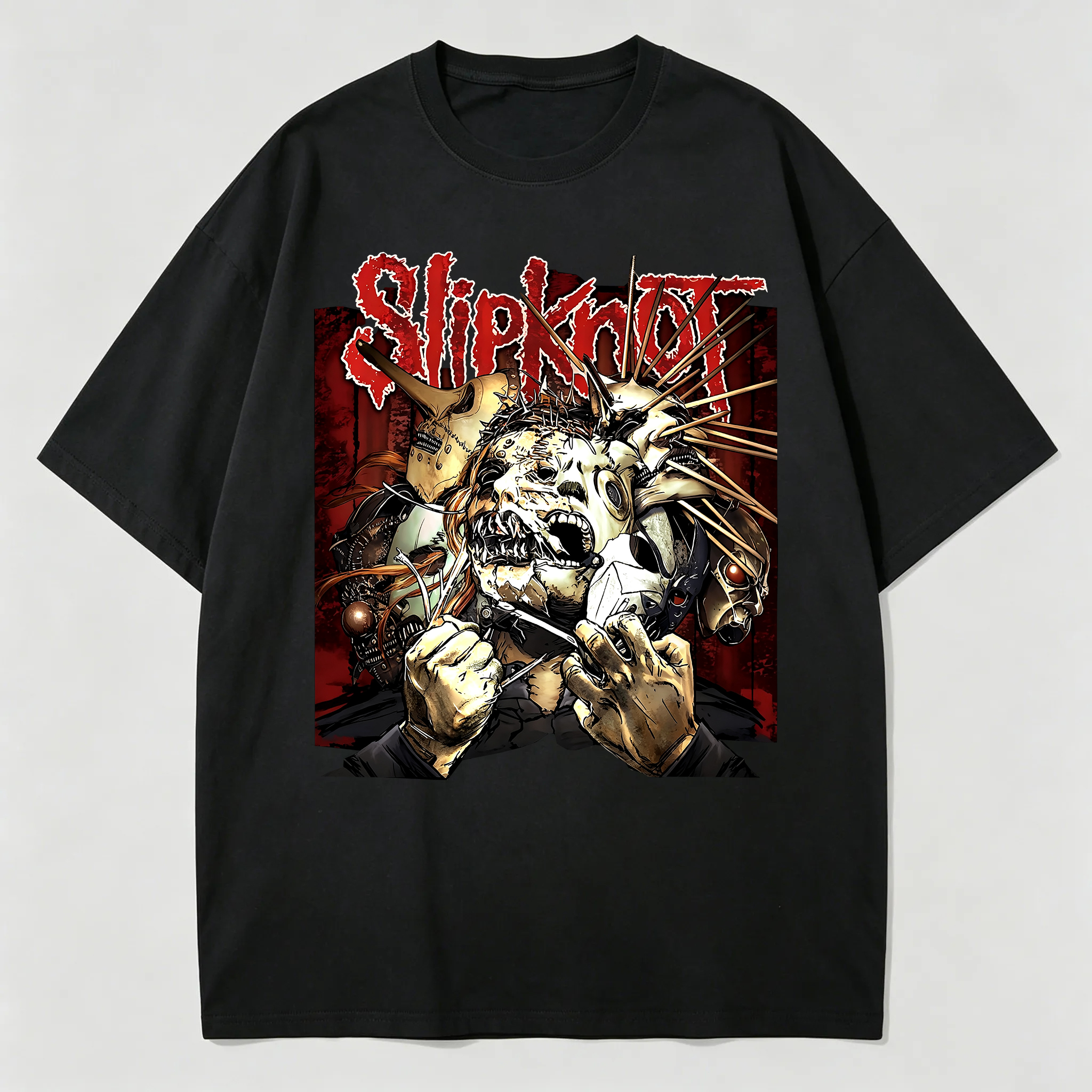 Vintage Horror Masks Art Oversized Metal Band T-Shirt