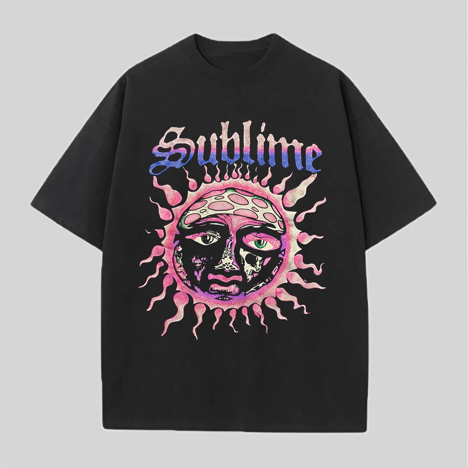 Pink Trippy Sun Graphic Oversized Reggae Tee