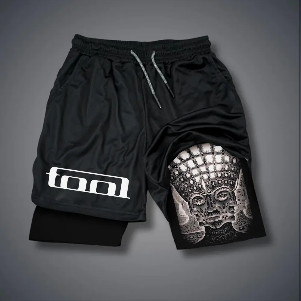  Psychedelic Totem Face Double Layer Metal Shorts